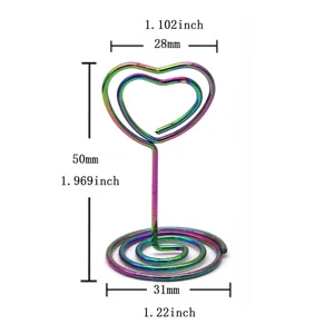 Porte-memo coeur en metal arc-en-ciel pince-carte de table support de memoire deco