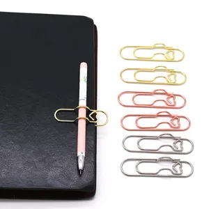Creative Metal Heart Shaped Paper Clips Multi Functional Pen Holder Cute Office Stationery Bookmark