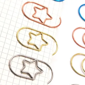 Cute creative metal star paper clips for office school stationery documents organization.