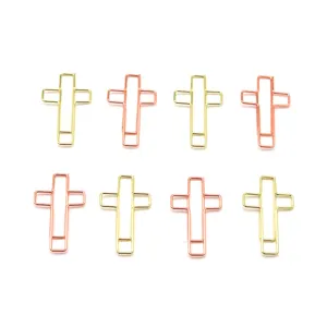 Creative metal cross paper clips set in gold and rose gold, perfect for office and school.