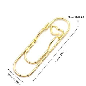 Gold metal heart paper clip pen holder, creative multi-functional office stationery 71mm