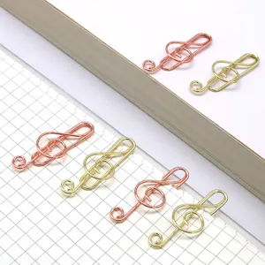 Cute music note metal paper clips creative rose gold bookmarks for office stationery use