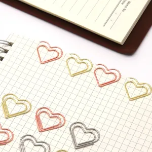 Metal heart shaped paper clips gold rose gold silver cute memo clips for office and school use