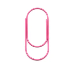 Pink metal paper clip, cute candy colored bookmark and data storage clip for office or school.