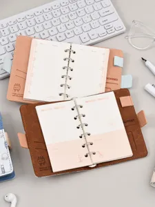 Taccuino con copertina in pelle A6 ad anelli, agenda giornaliera portatile e blocco note.