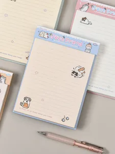 Bloc de notas B6 de dibujos animados detalle, papel rayado con gatitos adorables para estudiantes.