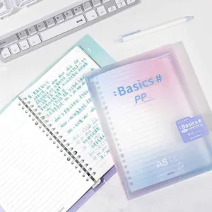 Detailed view of the gradient loose-leaf notebook with clear lines and minimalist cover design.