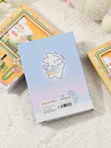Back cover detail of a pixel rabbit game themed notebook showing product specifications