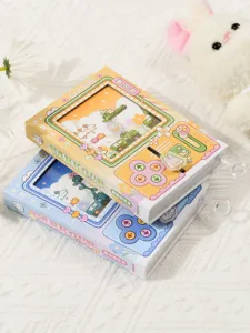 Detailed view of the retro game console style notebook with pixel art bunny design