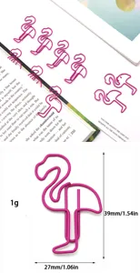 Cute flamingo shaped paper clips, metal bookmarks for office and school, pink, 39mm