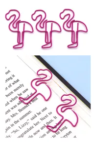 Pink flamingo paper clips metal cute bookmarks stationery office supplies detail view