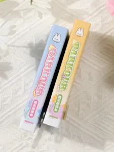 Two colorful parkour-themed notebooks with cute rabbit designs on a soft background