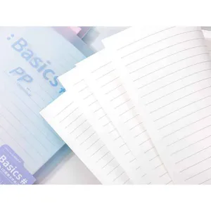 Detailed close-up view showing loose-leaf notebook lined inner pages and gradient PP cover.