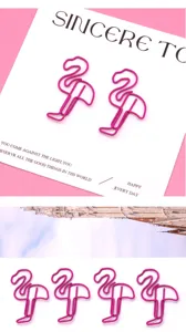 Cute flamingo shaped metal paper clips, creative colorful bookmarks and stationery clips.