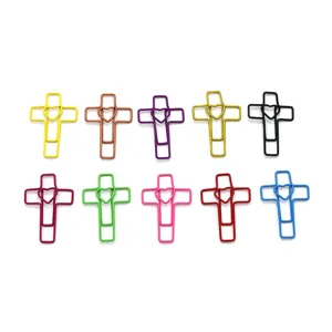Colorful cross heart paperclips metal bookmarks cute office stationery document clips set of 10