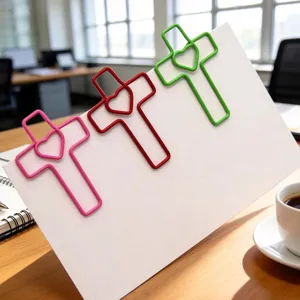 Colorful heart cross paper clips, cute metal bookmarks for office and school stationery supplies.
