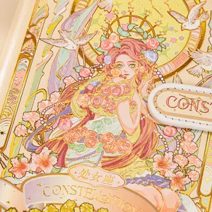 Virgo constellation themed notebook cover with gold foil art nouveau illustration design.