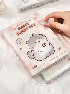 Süßes Katzen Magnet Notizbuch, rosa ästhetischer Planer mit bunten Innenseiten für Schüler.