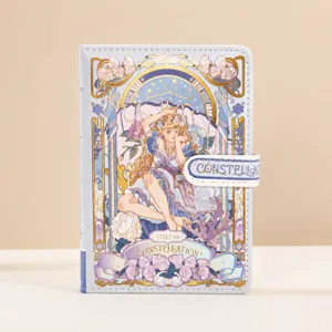 Zodiac cancer magnetic buckle notebook with gold stamping art illustration and PU cover details.