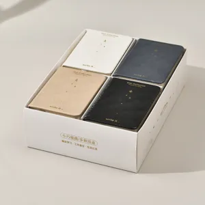 Set de 4 mini cuadernos de bolsillo portátiles con diseño elegante y caja de regalo.