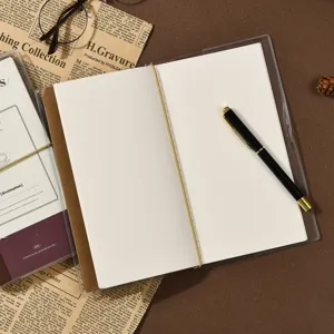 Reise Notizbuch Set mit klarem PVC Umschlag, leeren Innenseiten und edlem Stift für Planung.