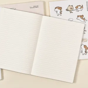 Carnet ligné B5 épaissi avec couverture transparente, design d'animal mignon pour élèves.