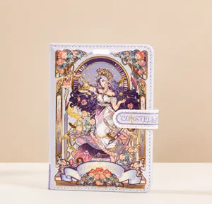 Libra constellation magnetic notebook with PU leather cover, golden foil artistic illustration.