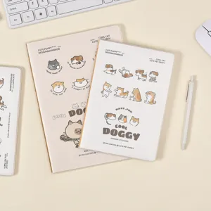 Cahier ligné B5 mignon chien avec couverture souple, idéal pour journal intime et notes d'élèves.