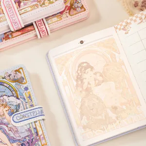 Constellation magnetic clasp notebook detail view, original gold-stamped art journal, PU cover