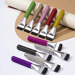 Flat Foundation Brush Luxury Rhinestone Handle Synthetic Fiber One Line Makeup Brush Portable Professional Beauty Tool