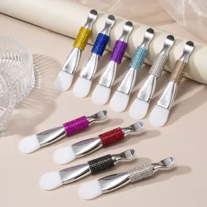 Pennello per Maschera Facciale in Silicone a Doppia Punta Con Impugnatura in Strass Strumento di Bellezza per Maschere