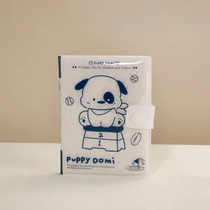 Leuk pluche notitieboekje met transparante drukknopomslag en schattig puppy-ontwerp.