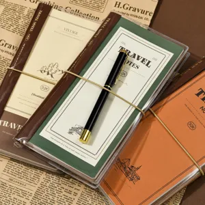 Traveler notebook set with clear cover elastic band and black gold pen vintage style planner