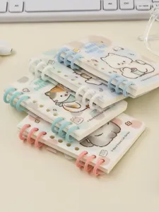 Cute mini spiral notebook set with lovely cat cover design, portable student pocket book.