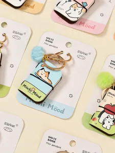 Cute mini notebook keychain PU leather cat pendant backpack accessory cute key ring