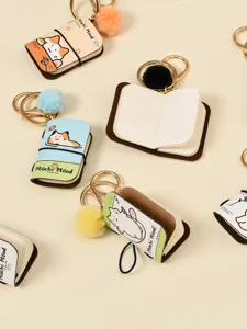 Mini PU leather notebook keychain cute cat design pendant bag charm stationery accessory.