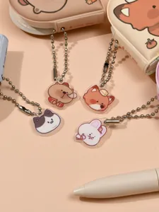 Cute cartoon animal keychain miniature backpack pendant with metal bead chain for kids gifts.