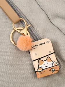 Cute mini notebook keychain PU leather bag pendant with plush pom-pom and adorable cat design.