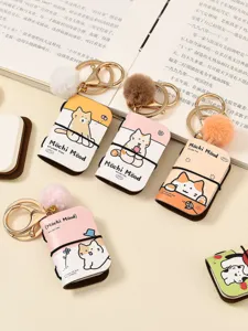Mini PU leather notebook keychain cute cat cartoon pendant backpack bag charm accessory decor