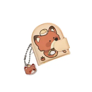 Cute cartoon mini coin purse keychain with lovely animal pendant, cream color pocket notebook.