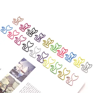 Cute cat shaped metal paper clips colorful iron bookmarks for office school planner stationery
