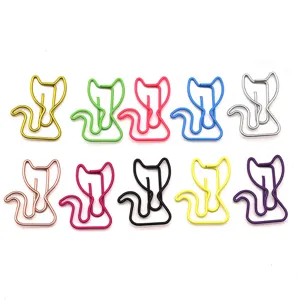 Colorful cute cat shaped metal paper clips for office school stationery bookmarks.