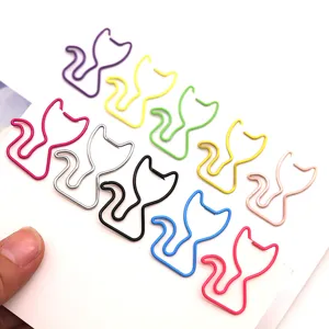 Cute cat shape metal paper clips in colorful design, perfect for office and school organization.