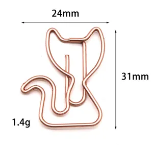 Cute cat shaped metal paper clip, rose gold creative stationery binder clip for office or school.