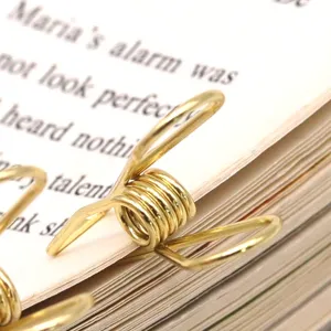 Detail des mini pinces a poisson en metal dore, ideales pour relier les papiers et documents.