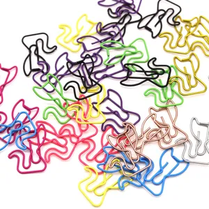 Cute cat shaped metal paper clips, colorful iron wire stationery clips for office and school use