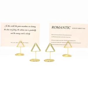 Juego de soportes para tarjetas de notas de alambre dorado, soporte para fotos oficina.