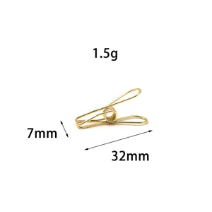 Mini pince metallique doree vue detaillee, legere 1.5g taille compacte 32mm fourniture bureau