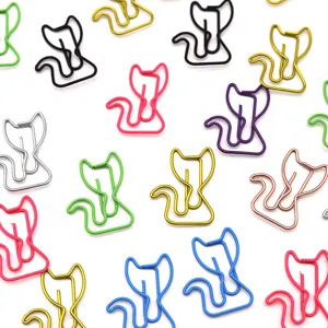 Colorful cat shaped metal paper clips set, cute animal paperclips for office desk