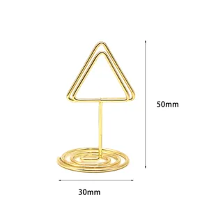 Gouden metalen driehoek memo houder foto kaart display standaarden 50mm hoogte